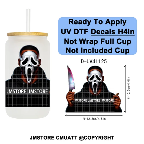 Black Horror Dad Halloween Spooky Daddy UV DTF Decals Ready To Apply Waterproof Transfer Stickers For 16OZ Libbey Glass Can Cups