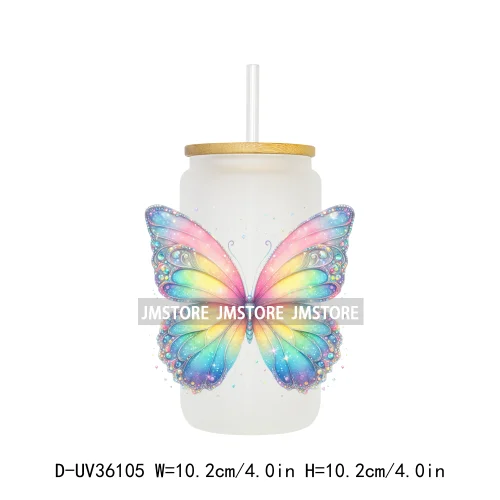 Vibrant Rainbow Butterfly Floral UV Sticker Decals For Libbey Cold Cups Mug Tumbler Transfer Stickers Durable Top Quality Labels