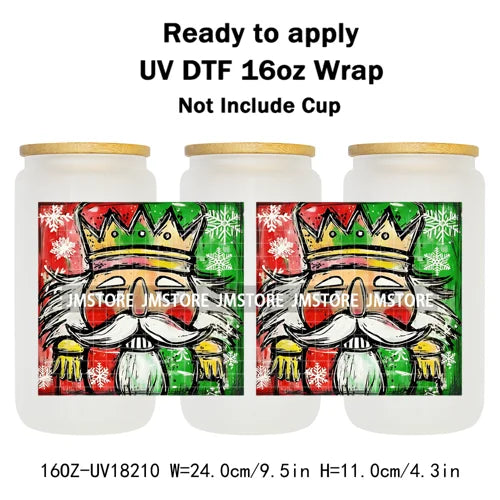 Preppy Brushstroke Christmas Santa Claus 16OZ UV DTF Cup Wraps Ready To Apply Waterproof Transfer Stickers For Libbey Glass Can