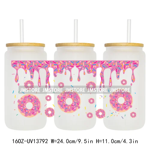 Dunkie Junkie Coffee Donuts UV DTF Wraps Transfer Sticker Selfadhesive Waterproof High Quality For 16OZ Libbey Glass Can Tumbler