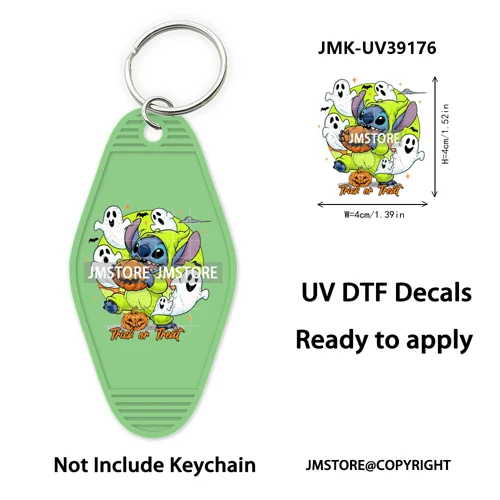 Spooky Halloween Cartoon Character Couple UV DTF Motel Keychain Wrap Ready To Apply Waterproof High Quality Hotel Keychain Decal