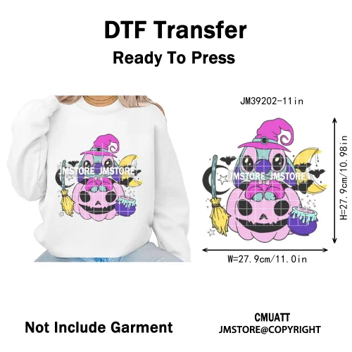 Funny Halloween Spooky Vibes Cartoon Characters Pumpkin Iron on DTF Washable Transfers Stickers Ready to Press for T-shirts Bags