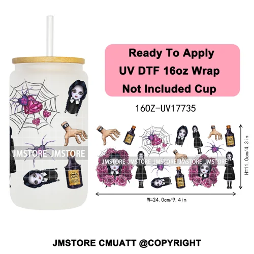 Horro Killer Witch Halloween UV DTF Cup Wrap Ready To Apply Transfer Stickers Waterproof 16OZ Tumbler Wraps For Libbey Glass Can