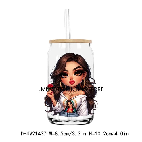 Chibi Cute Chicana Woman UV DTF Transfers Stickers Decals For Libbey Cold Cups Mugs Tumbler Waterproof DIY Logo Mexican Girls