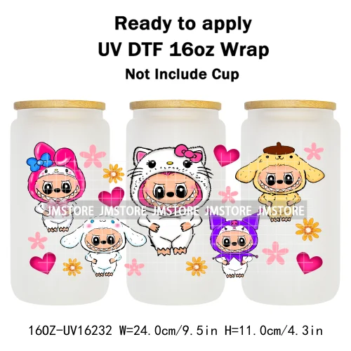Cute Monster Doll Mexican Food Snacks UV DTF Wraps Transfer Stickers Waterproof High Quality For 16OZ Libbey Glass Can Tumbler