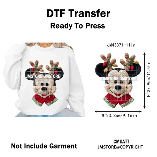 Cute Faux Knitting Yarn Princess Cartoon Character Christmas Holiday Iron on DTF Transfers Stickers Ready to Press for Hoodies