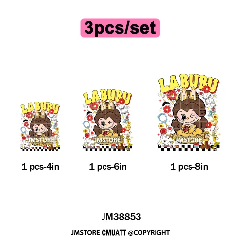 Cartoon Princess Girly Flowers Checkered Doll Characters Iron on DTF Washable Heat Transfer Stickers Ready to Press for Clothing