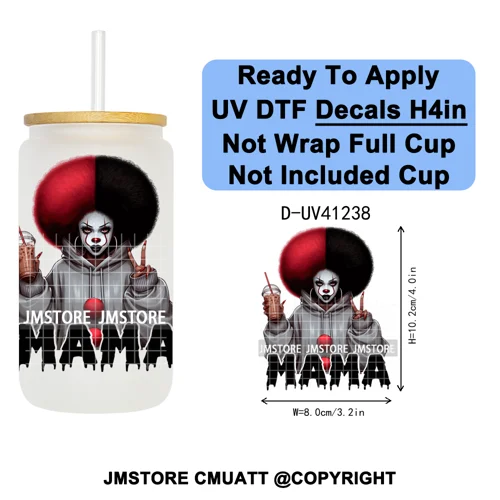 Spooky Mama Skullface Halloween UV DTF Decals Ready To Apply Waterproof Transfer Stickers DIY Crafts For 16OZ Libbey Glass Can