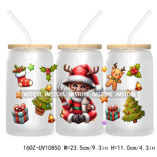 Christmas Movie Killer UV DTF Cup Wrap For Libbey Glass Can Transfer Stickers Waterproof Custom Labels Scary Horror Friends