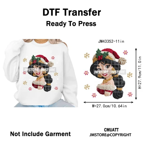 Cute Faux Knitting Yarn Princess Cartoon Character Christmas Holiday Iron on DTF Transfers Stickers Ready to Press for Hoodies