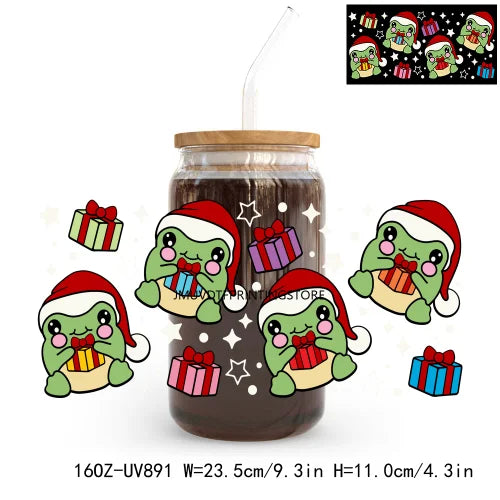 Merry Christmas Lights Vibes 16OZ UV DTF Cup Wrap Transfers Stickers Custom Labels DIY  Waterproof Logo For Libbey Glass Can