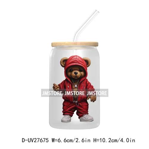 Colorful Urban Streetwear Bear UV DTF Transfer Stickers Decals For Libbey Cold Cups Mugs Tumbler Waterproof Logo Hip Hop Animals