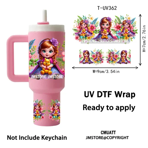 Baby Princess Butterfly Coquette Bow UV DTF Mini Tumbler Keychain Wraps Ready To Apply Transfer Stickers Prints Waterproof Decal