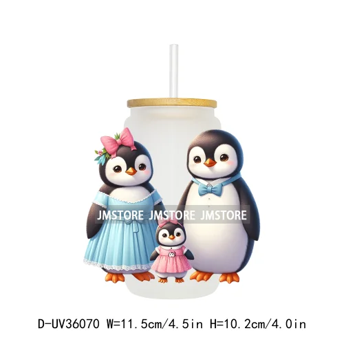 Penguin Family Coquette Bow UV DTF Transfer Stickers Decals Ready To Apply Waterproof For 16OZ Libbey Glass Can Cups Tumbler