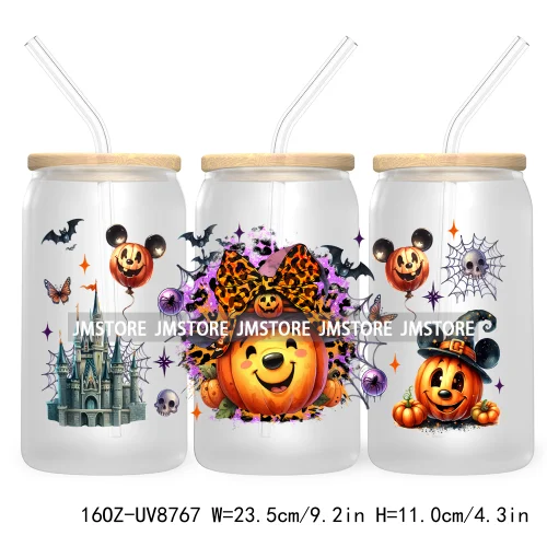 Halloween Leopard Cartoon Princess 16OZ UV DTF Cup Wrap Transfer Sticker Custom Labels Waterproof Logo For Libbey Glass Can Fall