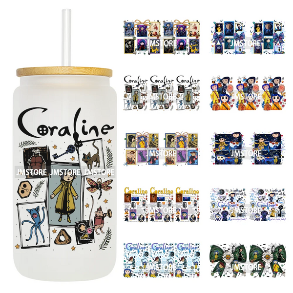 Coquette Bow Movie Eyes Cartoon Character 16OZ UV DTF Cup Wraps Ready To Apply Waterproof Transfer Stickers For Libbey Glass Can