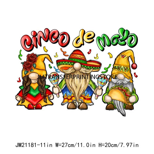 New Let's Fiesta Mexican Happy Cinco De Mayo Iron On DTF Stickers Sombrero Hat Cactus Fiesta Squad Transfer Printing For Hoodies