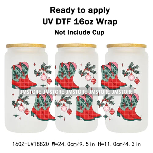 Christmas Bookish Santa Stocking Gifts UV DTF Cup Wrap Ready To Apply Transfer Stickers Waterproof For 16OZ Libbey Glass Can Mug