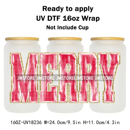 Holly Jolly Christmas Jesus Christian UV DTF Stickers Ready To Apply Cup Wrap Custom Labels DIY Craft For Libbey Glass Can Mugs