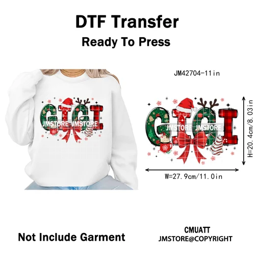 Colorful Christmas Mama Claus Coquette Candy Cane Santa Iron on DTF Washable Transfers Stickers Ready to Press for T-shirts