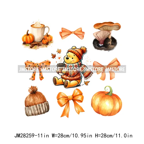 Cartoon Princess Cute Animal Coquette Fall Season Autumn Pumpkin Spice Iron On DTF Transfers Stickers Ready To Press For Clothes