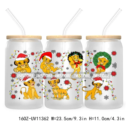 Cute Kids Cartoon Character With Christmas Lights Tree Xmas Holiday UV DTF Transfer 16OZ Libbey Glass Can Wrap Ready to Apply