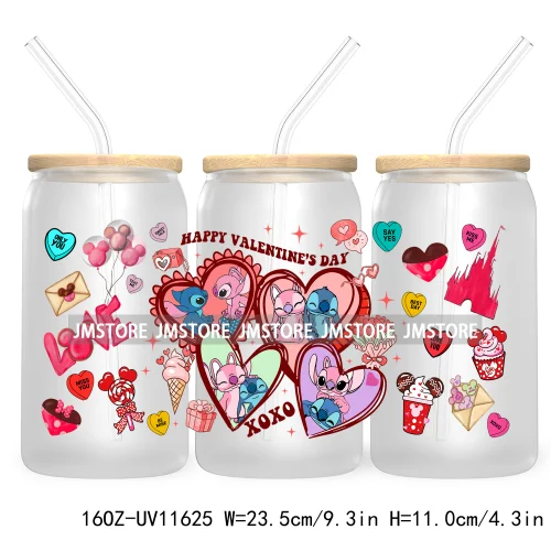 Happy Valentine's Day Cartoon Mouse Couple 16OZ UV Cup Wrap DTF Transfer Sticker For Libbey Glass Can Cups Tumbler XOXO Love Bug