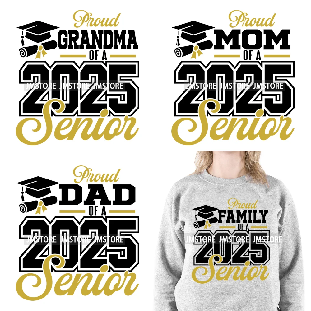 High School Graduation Proud Mom Of Senior 2025 Letters Iron On DTF Heat Transfers Stickers Ready To Press For T-shirts Bags