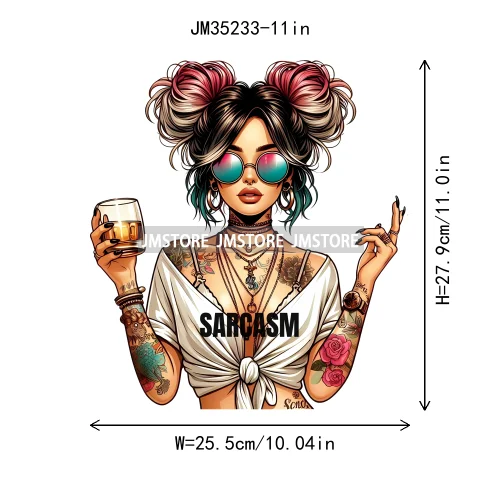 Cool Sarcasm Edgy Tattoo Idgaf Girl Iced Coffee Rebellious Women Iron on DTF Transfers Stickers Ready to Press for Clothing Bags