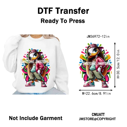 12in Girls Female Teddy Bear Duck Urban Sneakers Animal Washable Iron on DTF Transfers Stickers Ready to Press for T-shirts Bags