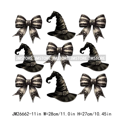 New Halloween Skeleton Ghost Coquette Bow Witch Hats Pumpkin Designs DTF Iron On Transfers Stickers Ready To Press For Hoodies