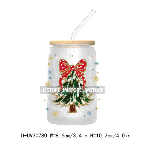 Christmas Tree Coquette Bow UV DTF Transfer Stickers Decals For Libbey Cold Cups Mugs Tumbler Waterproof Jesus Christian Xmas