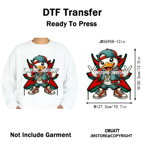 12in Cool Urban Trap Style King Animal Rich Ducks With Gold Chain Iron on DTF Heat Transfer Sticker Ready to Press for Clothing