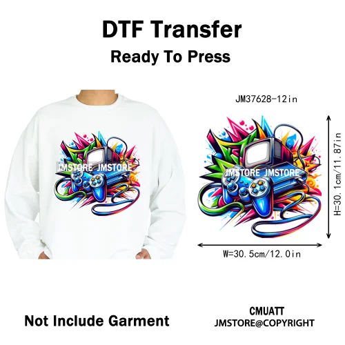 12in Old School Rap Hip Hop Music King Gaming Urban Vibes Graffiti Iron on DTF Heat Transfer Stickers Ready to Press for T-shirt