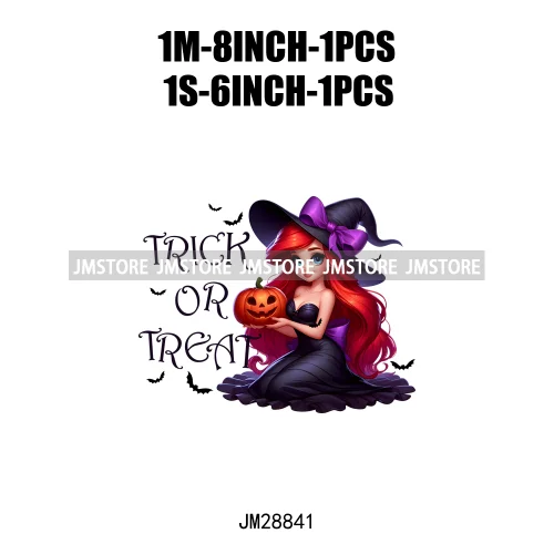 Washable Chibi Spooky Princess Pumpkin Halloween Trick Or Treat Witch Iron On DTF Transfers Stickers Ready To Press For Hoodies