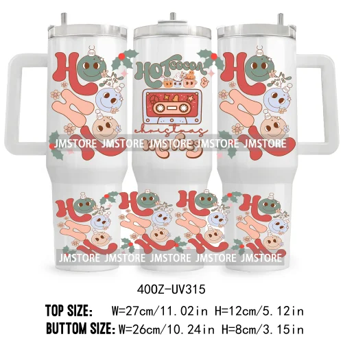 Hot Cocoa And Christmas Movies UV DTF Tumbler Wrap Transfer Stickers Custom Labels 40OZ Wraps Waterproof Christmas Gingerbread