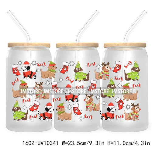 Retro Christmas Santa Claus 16OZ UV Cup Wrap DTF Transfer Stickers For Libbey Glass Can Cups Tumbler Cookie Gingerbread Dog Mom