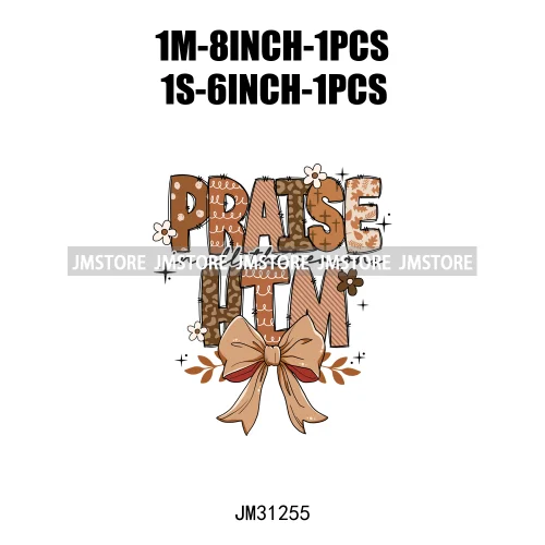 Thanksgiving Coquette Bow Pumpkin Cute Turkey Quotes Give Thanks Jesus Iron On DTF Transfers Stickers Ready To Press For Shirts