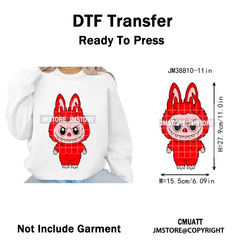 Retro Laboo Halloween Horror Character Washable Printing Iron on DTF Heat Transfers Stickers Ready to Press for Clothes Bags