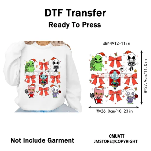 Cartoon Movie Friends Coquette Merry Christmas Sandy Claws Iron on Washable DTF Heat Transfer Sticker Ready to Press for Hoodies