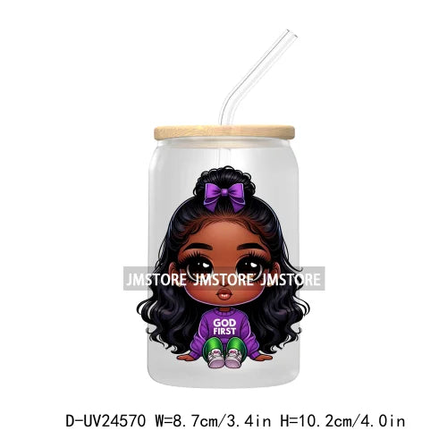 Black Chibi Girl UV DTF Transfers Stickers Decals For Libbey Cold Cups Mugs Tumbler Waterproof DIY Craft Beautiful Afro Woman