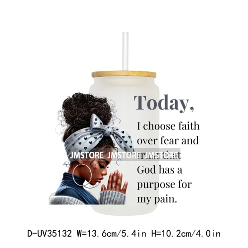 Christian Quotes Afro Pray Girl UV DTF Transfer Stickers Decals Ready To Apply Waterproof For 16OZ Libbey Glass Can Cups Tumbler