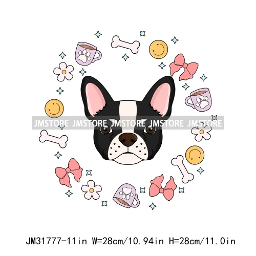 Cute Love Pet Dog Pink Coquette Bow Coffee Skull Animal Lover Iron On DTF Heat Transfer Stickers Ready To Press For Clothes Bags