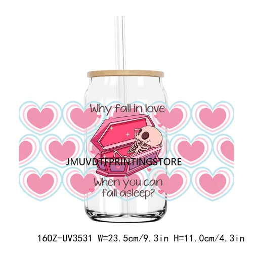 Valentine's Day Skull Skeletion Flower UV DTF Sticker For 16OZ Libbey Glass Cup Can Wrap Transfer Sticker Custom Labels DIY Logo