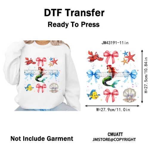 Colorful Girly Coquette Cartoon Princess Family Trip Iron on Washable DTF Heat Transfers Stickers Ready to Press for Clothing