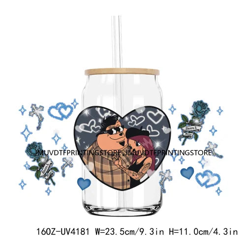 Chicano Cartoon Mouses Couple Valentine 16OZ UV DTF Cup Wrap Transfers Stickers Custom DIY Waterproof Logo For Libbey Glass Can