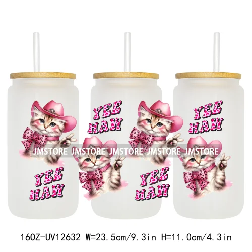 Western Howdy Cat Coquette Girly Dog Bow  16OZ UV Cup Wrap DTF Transfer Stickers Waterproof For Libbey Glass Can Cups Tumbler