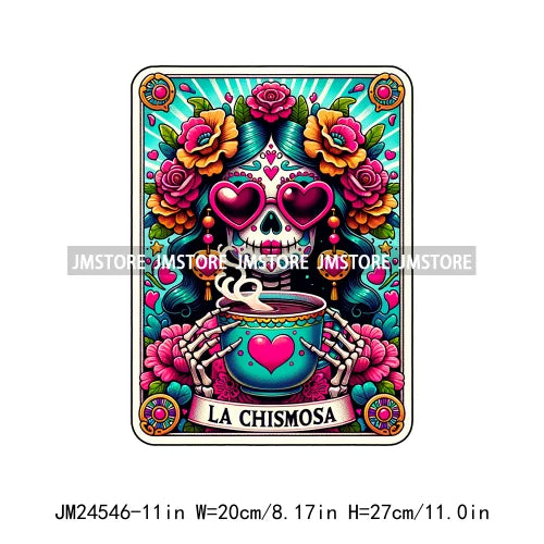 Funny Mexican Evil Eye Chismosa La Chigona Latina Skeleton Tarot Card Logos Iron On DTF Heat Press Transfer Stickers For Clothes