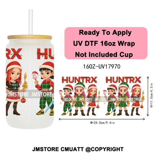 Christmas Edition Kpop Demon Festive Anime Girls UV DTF Stickers Ready To Apply Cup Wrap High Quality For 16OZ Libbey Can Glass