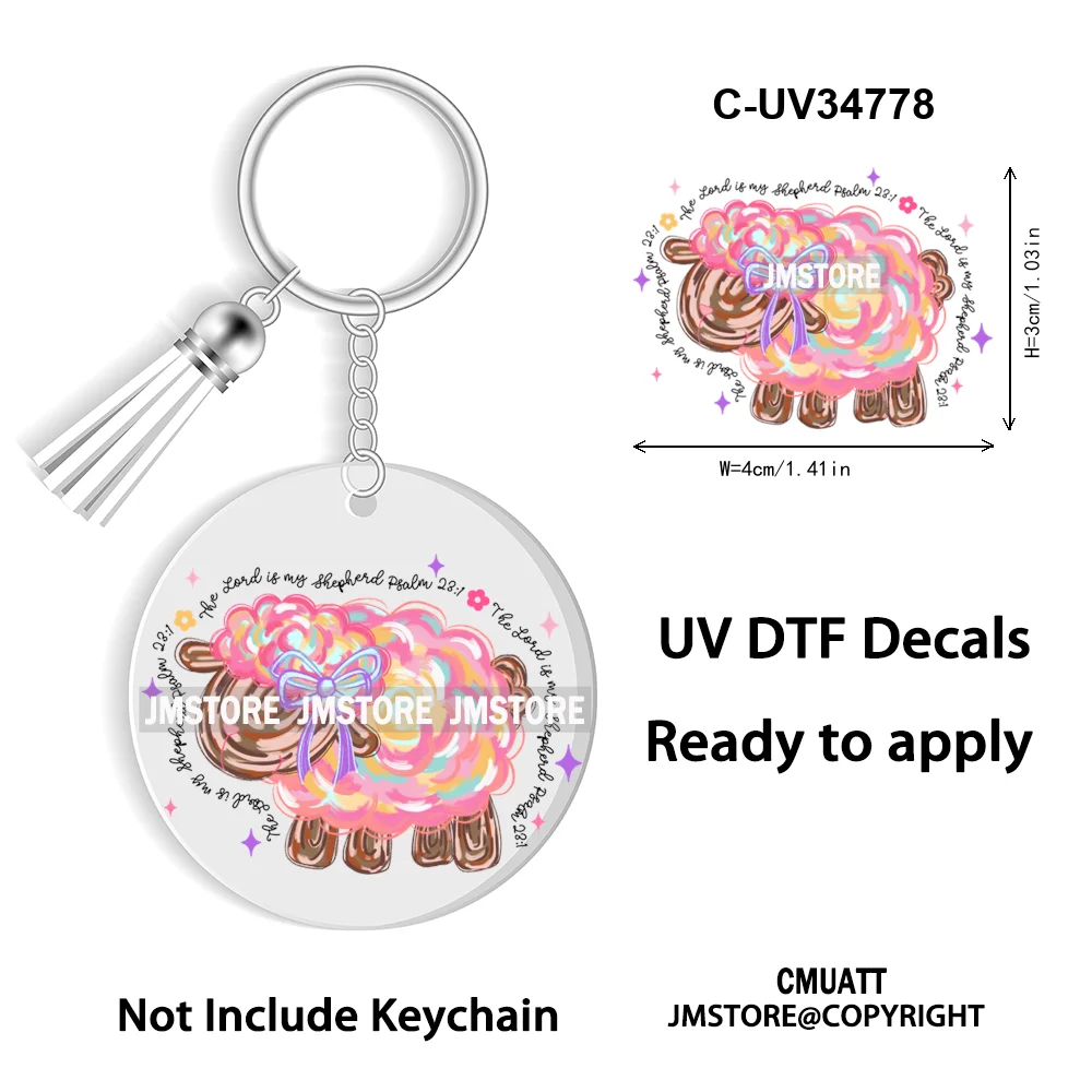 The Lord Is My Shepherd Christian Religious Easter Bible Verse Faith UV DTF Stickers For Round Circle Acrylic Keychain Keyring